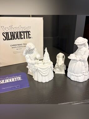 Department 56 Winter Silhouette “Christmas Tea” Set of 3 White Porcelain